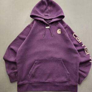 Carhartt Women's Relaxed Fit Midweight Logo Sleeve Graphic Hoodie - Purple